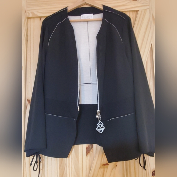 Elisa Cavaletti Size L Black Long Sleeve Zip-Up Blouse - Picture 12 of 16